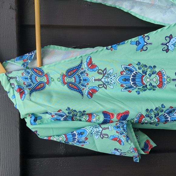 Floral V-Neck Maxi Dress - Blue and Green Front Slit - Size 4X BNWOT - Picture 3 of 6